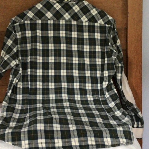 Barbour Cream and Green Plaid Flannel Shirt L Slim - Picture 5 of 15